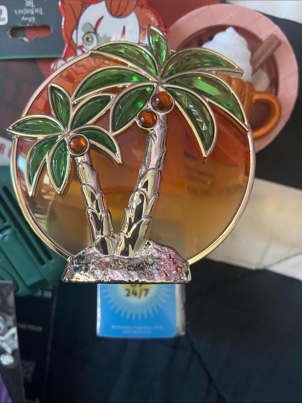Decorative Palm Tree Sunset Accent - Green and Orange Home Art light up wa
